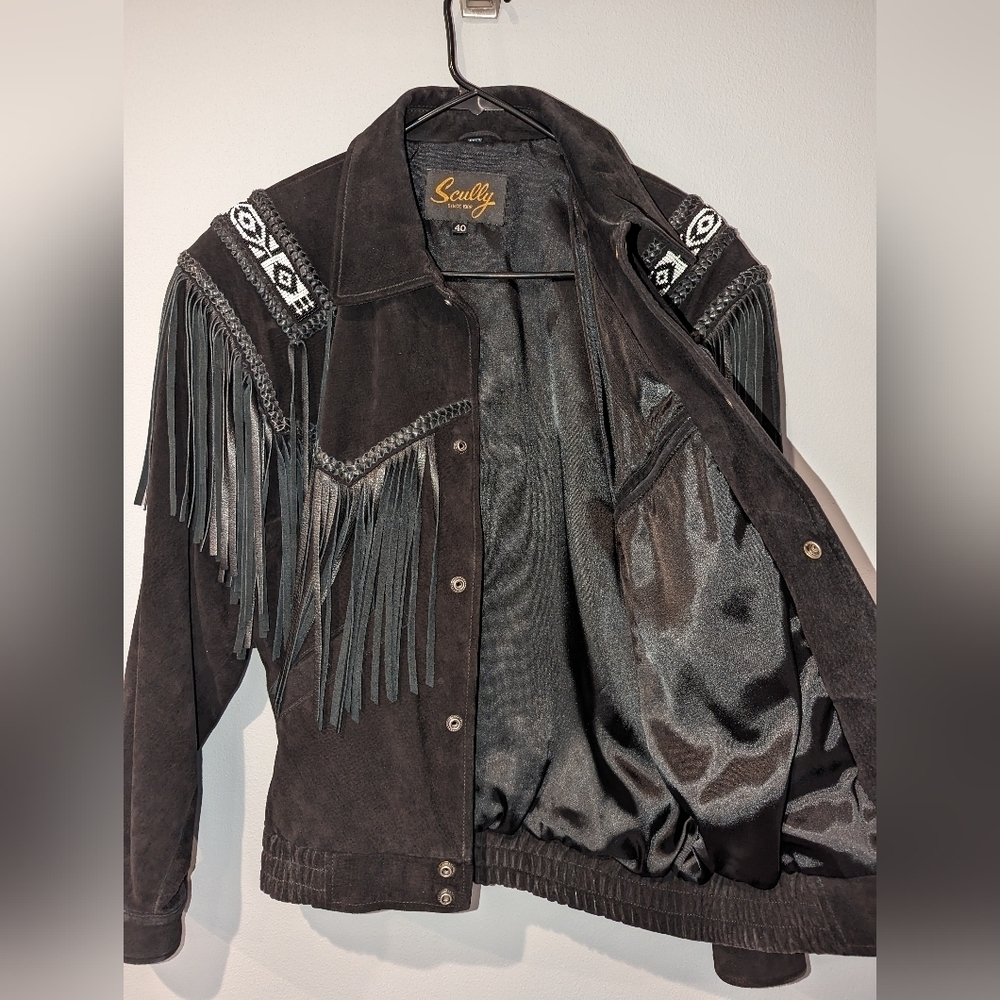 Vintage Scully Authentic Genuine black leather jacket with black leather fringe. - Picture 3 of 12